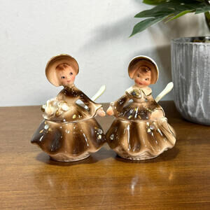 Vintage Enesco Golden Girls Condiment Set with Spoons 1950s Japan